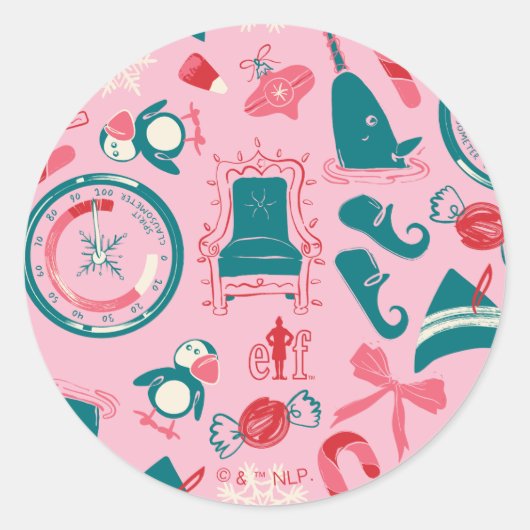 Elf Holiday ingelijst pictogrampatroon Ronde Sticker (Voorkant)