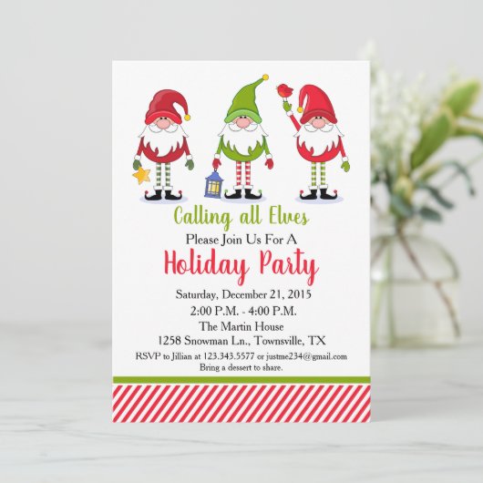 Elf Holiday Party Uitnodiging (Staand voorkant)