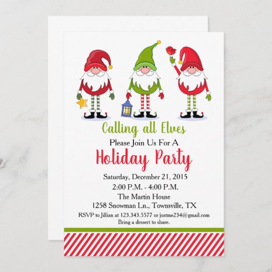 Elf Holiday Party Uitnodiging (Voorkant / Achterkant)
