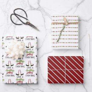 Elf HOLLY JOLLY CHRISTMAS Stippen Stripes Inpakpapier Vel