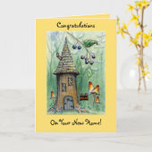 "Elf House" Happy New Home Wenskaart Kaart (Gele Bloem)