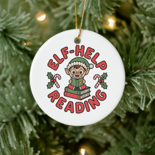 Elf-Hulp Lezen Kerstboom Keramisch Ornament