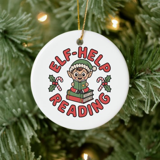 Elf-Hulp Lezen Kerstboom Keramisch Ornament (Boom)