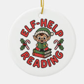Elf-Hulp Lezen Kerstboom Keramisch Ornament (Voorkant)