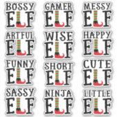 Elf Humor | Rood en Groene Kenmerken Favor Sticker (Voorkant)