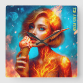 Elf ijs thema mooie blauwe vuur wafel vierkante klok (Voorkant)