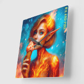 Elf ijs thema mooie blauwe vuur wafel vierkante klok (Hoek)