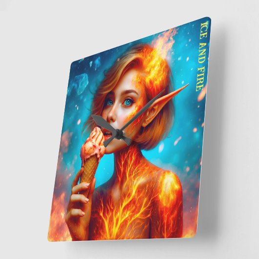 Elf ijs thema mooie blauwe vuur wafel vierkante klok (Hoek)