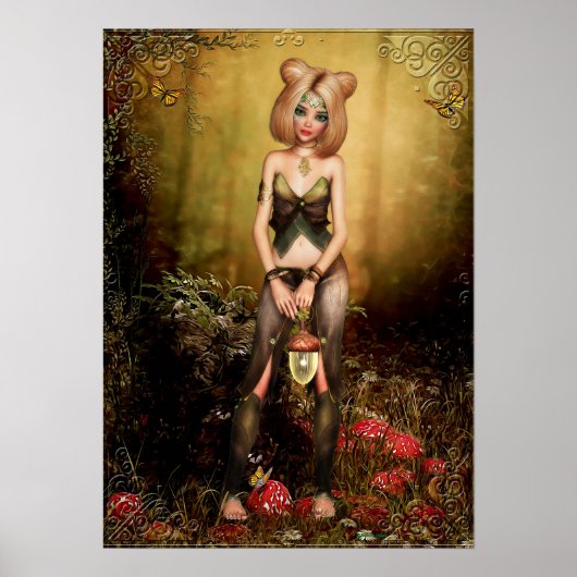 Elf in de Bossen Fantasy Artwork Poster (Voorkant)