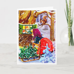 Elf in de Bossen Vintage Kerstmis Feestdagen Kaart