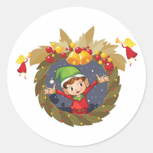 Elf in een kerst krans Stickers
