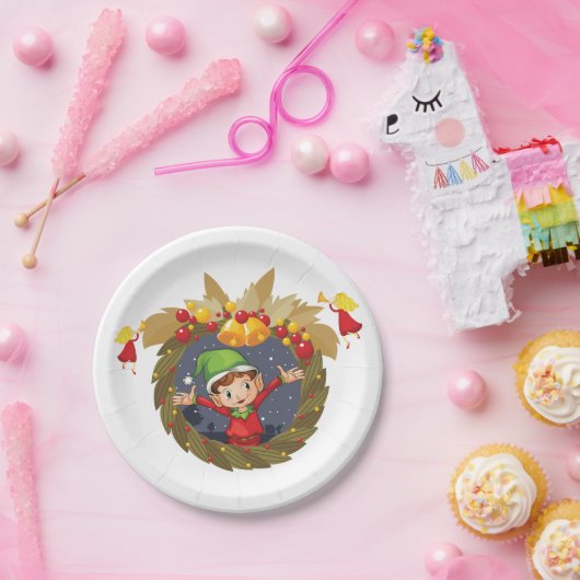 Elf in een kerstpapier Bord (Feest)