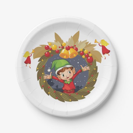 Elf in een kerstpapier Bord (Voorkant)