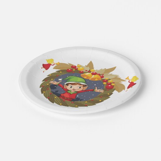 Elf in een kerstpapier Bord (Gekanteld)