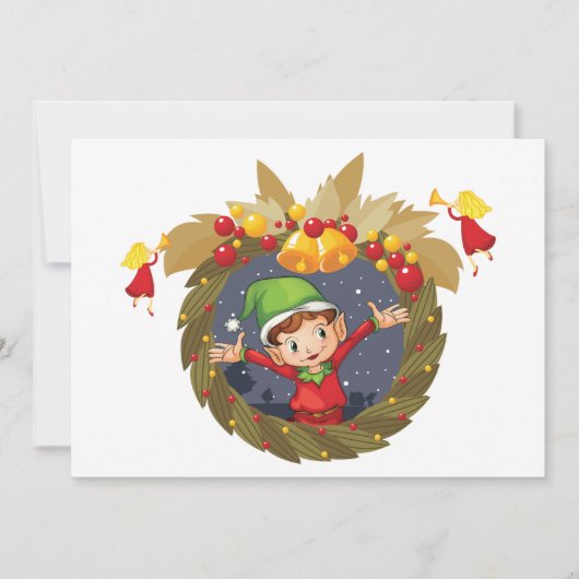 Elf in een kerstuitnodiging kaart (Voorkant)