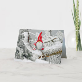 Elf in Ice-Storm met Cadeaus en rood Pet Feestdagen Kaart