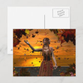Elf in vallende bladeren tegen een herfstzonsonder briefkaart (Voorkant / Achterkant)