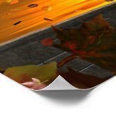 Elf in vallende bladeren tegen een herfstzonsonder poster (Hoek)