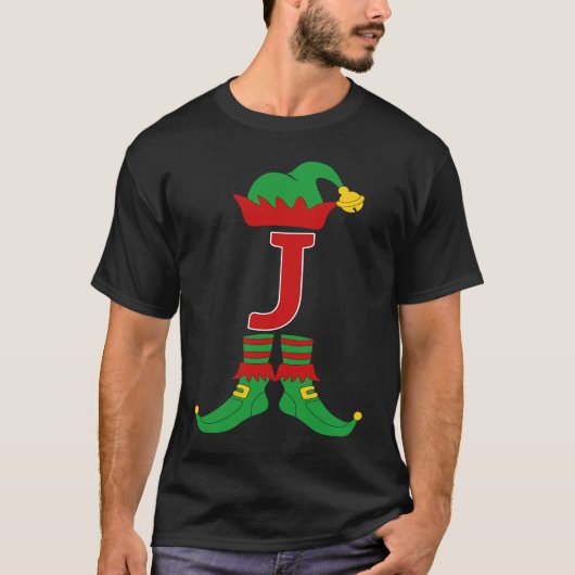 Elf Initial J Matching Family Group Christmas Holi T-shirt (Voorkant)