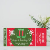 Elf Kerst Eerste Verjaardag Ticket Feest Kaart (Staand voorkant)