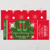Elf Kerst Eerste Verjaardag Ticket Feest Kaart (Voorkant / Achterkant)