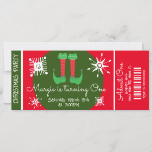 Elf Kerst Eerste Verjaardag Ticket Feest    Kaart