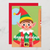 Elf Kerst Flat Vakantie Kaart (Voorkant / Achterkant)