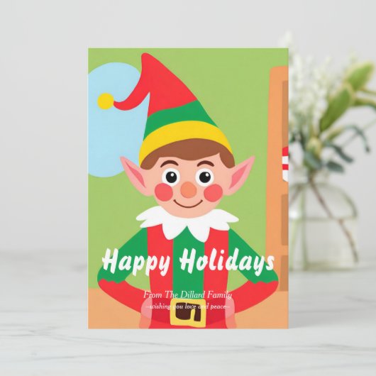 Elf Kerst Flat Vakantie Kaart (Staand voorkant)