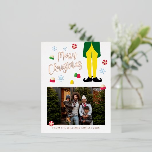 Elf kerst Kaart met foto (Staand Voorkant)