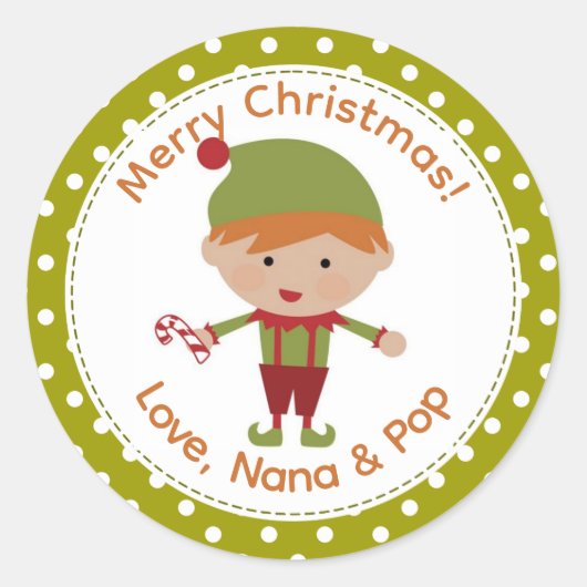 Elf Kerstlabels met rood haar jongen Ronde Sticker (Voorkant)