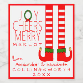 Elf Kerstmis Merlot Wijnfles Label Personaliseren Wijn Etiket