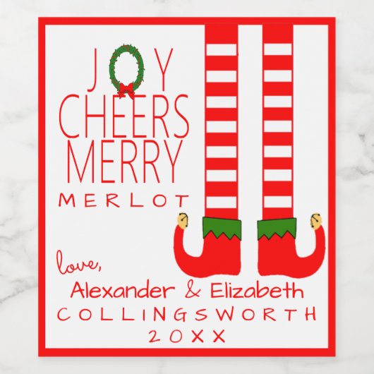 Elf Kerstmis Merlot Wijnfles Label Personaliseren Wijn Etiket (Enkel label)