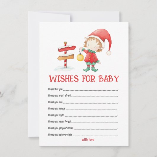Elf, Kerstmis Wensen voor Baby bij Baby Shower Notitiekaartje (Voorkant)