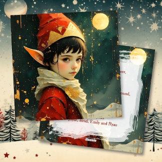 Elf Kind in Vintage Kerst Outfit Persoonlijk Feestdagenkaart