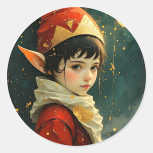 Elf Kind in Vintage Kerst Outfit Ronde Sticker