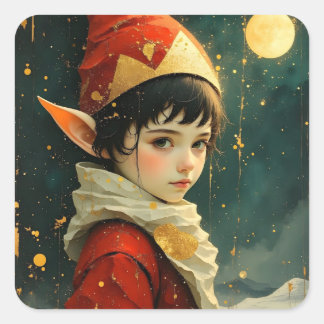 Elf Kind in Vintage Kerst Outfit Vierkante Sticker