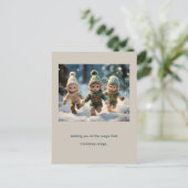 Elf Kinderen Rennen in de Sneeuw Aangepaste Tekst Feestdagenkaart (Staand voorkant)