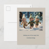 Elf Kinderen Rennen in de Sneeuw Aangepaste Tekst Feestdagenkaart (Voorkant / Achterkant)