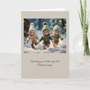 Elf Kinderen Rennen in de Sneeuw Aangepaste Tekst Kaart