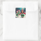 Elf Kinderen Rennen in de Sneeuw Vierkante Sticker (Tas)