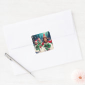 Elf Kinderen Rennen in de Sneeuw Vierkante Sticker (Envelop)