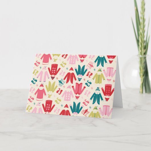 Elf Kleurrijk Jas en Schoenen Patroon Feestdagen Kaart (Voorkant)