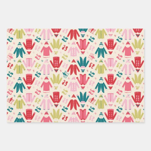 Elf kleurrijke jas en schoenen patroon inpakpapier vel (Voorkant)