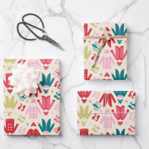 Elf kleurrijke jas en schoenen patroon inpakpapier vel