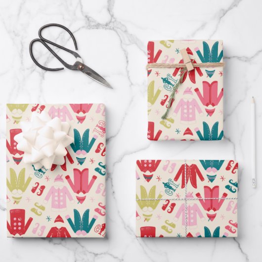 Elf kleurrijke jas en schoenen patroon inpakpapier vel (Voorkant)