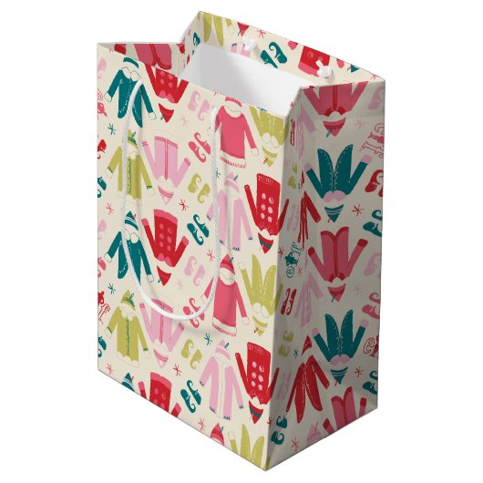 Elf kleurrijke jas en schoenen patroon medium cadeauzakje (Achterkant Gekanteld)