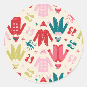 Elf kleurrijke jas en schoenen patroon ronde sticker