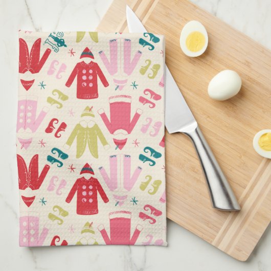 Elf kleurrijke jas en schoenen patroon theedoek (Quarter Fold)