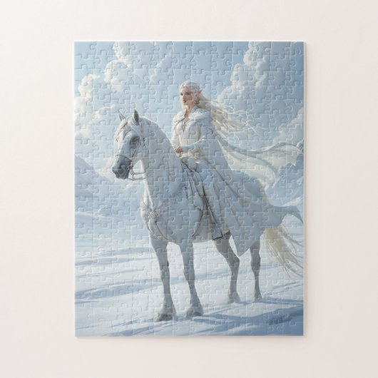 Elf Koningin op Majestueus Witte Paard Legpuzzel (Verticaal)