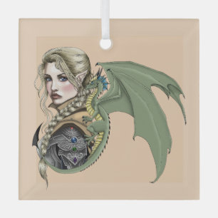 Elf Krijger Draak Fantasie Magisch Middeleeuws Per Glas Ornament
